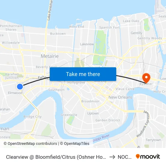 Clearview @ Bloomfield/Citrus (Oshner Hospital) to NOCCA map