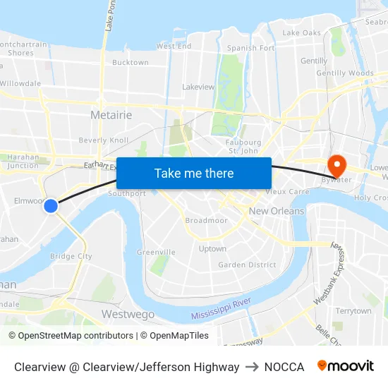 Clearview @ Clearview/Jefferson Highway to NOCCA map