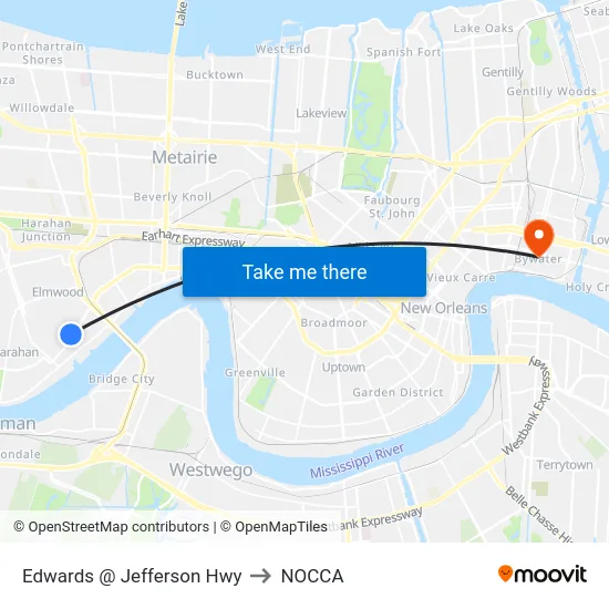 Edwards @ Jefferson Hwy to NOCCA map