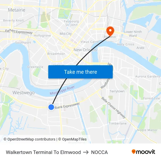 Walkertown Terminal To Elmwood to NOCCA map