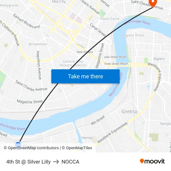 4th St @ Silver Lilly to NOCCA map