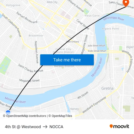 4th St @ Westwood to NOCCA map
