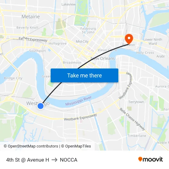 4th St @ Avenue H to NOCCA map