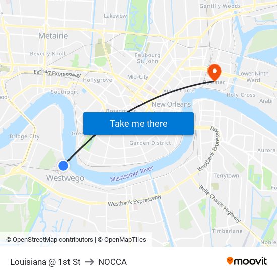 Louisiana @ 1st St to NOCCA map