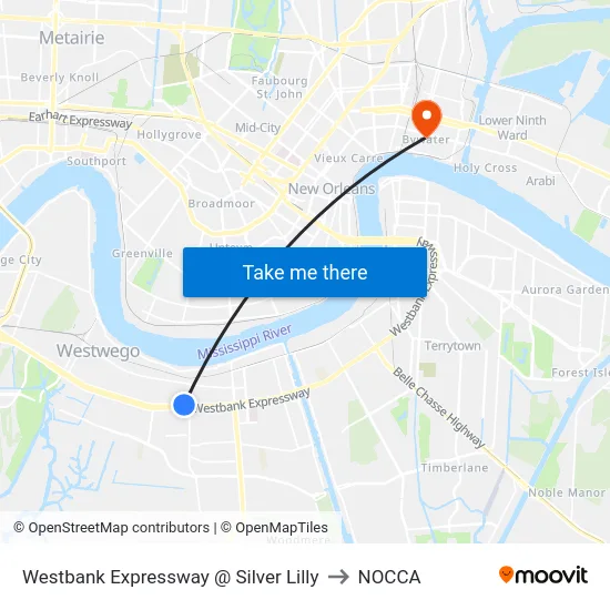 Westbank Expressway @ Silver Lilly to NOCCA map