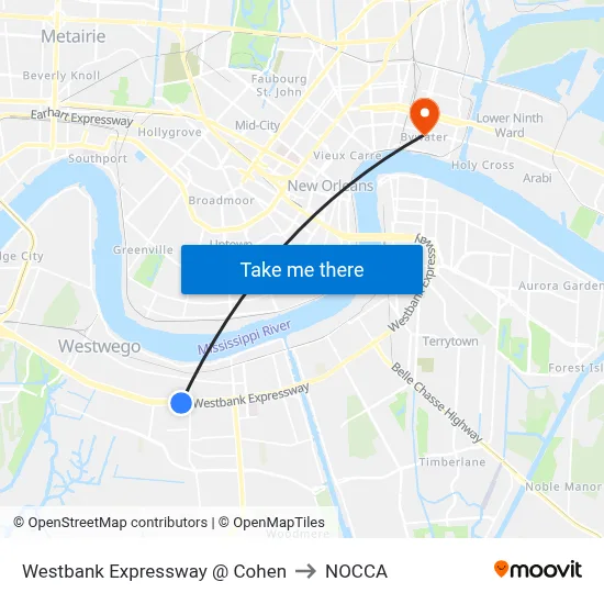 Westbank Expressway @ Cohen to NOCCA map