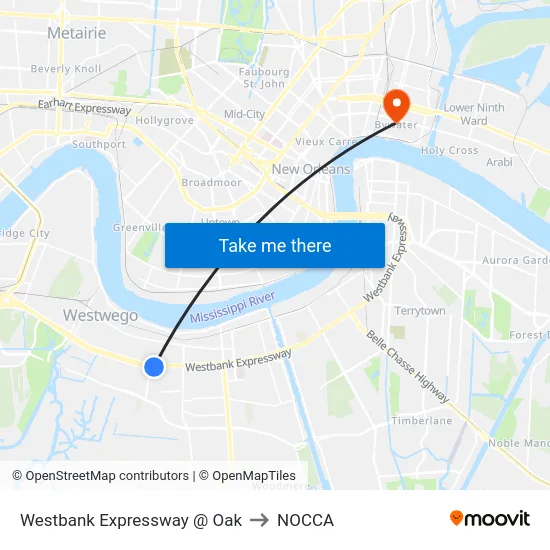 Westbank Expressway @ Oak to NOCCA map