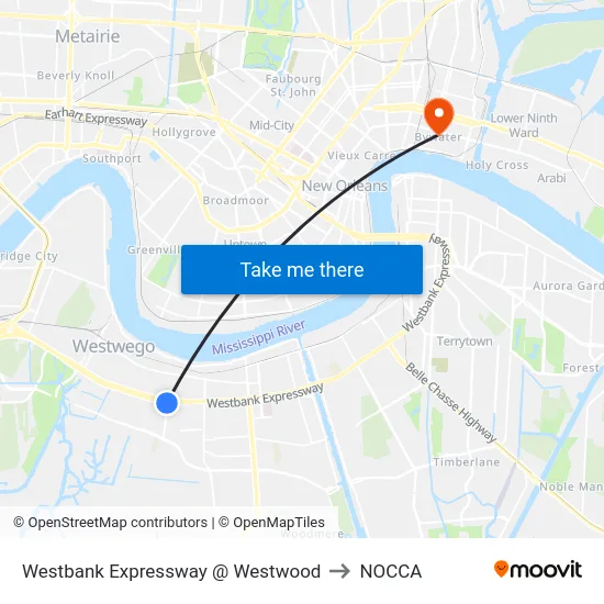 Westbank Expressway @ Westwood to NOCCA map