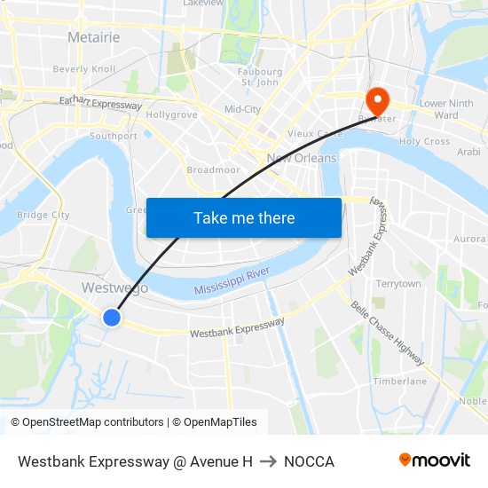 Westbank Expressway @ Avenue H to NOCCA map