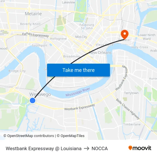 Westbank Expressway @ Louisiana to NOCCA map