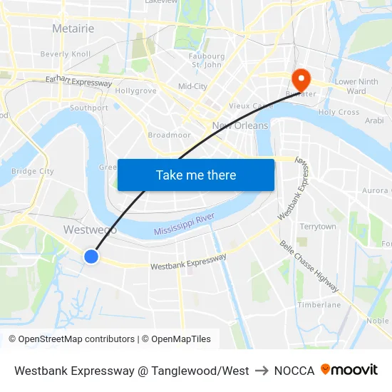 Westbank Expressway @ Tanglewood/West to NOCCA map