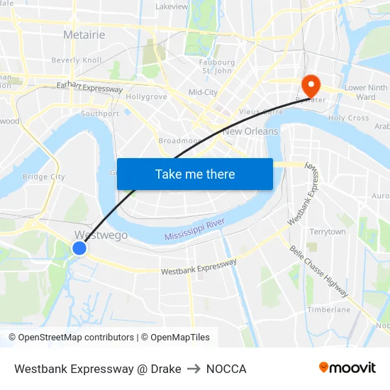 Westbank Expressway @ Drake to NOCCA map