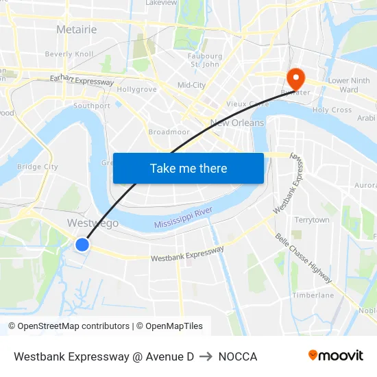 Westbank Expressway @ Avenue D to NOCCA map