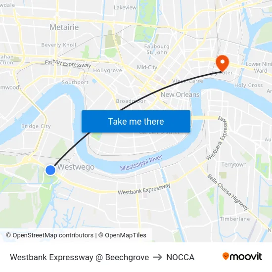 Westbank Expressway @ Beechgrove to NOCCA map