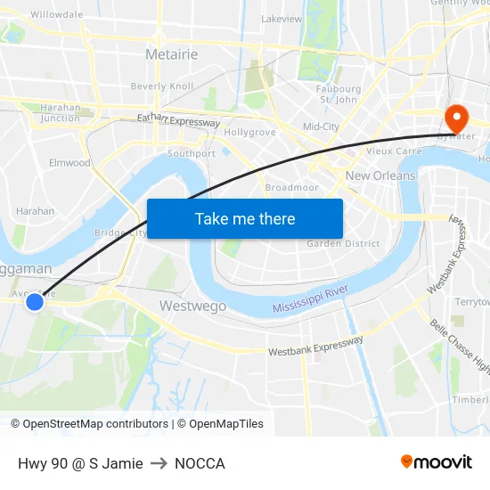 Hwy 90 @ S Jamie to NOCCA map