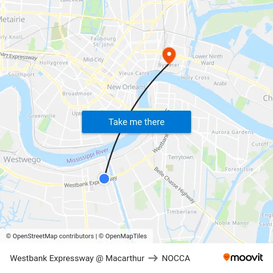 Westbank Expressway @ Macarthur to NOCCA map