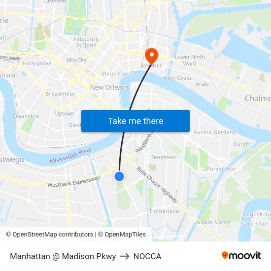 Manhattan @ Madison Pkwy to NOCCA map