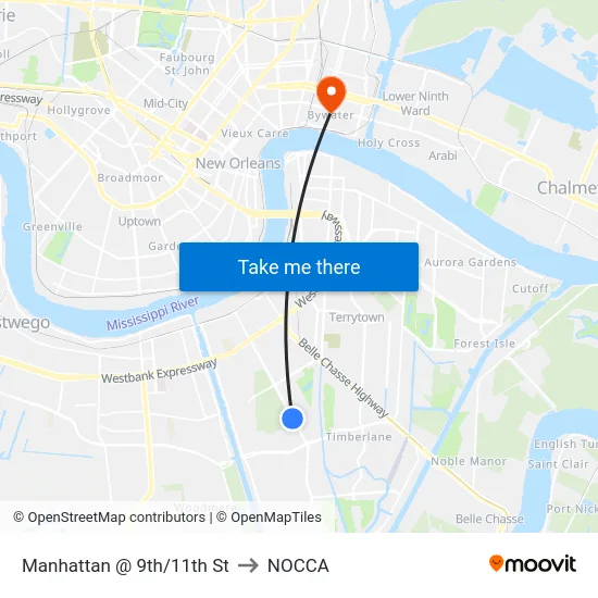 Manhattan @ 9th/11th St to NOCCA map