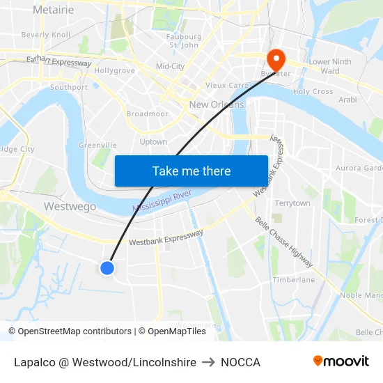 Lapalco @ Westwood/Lincolnshire to NOCCA map