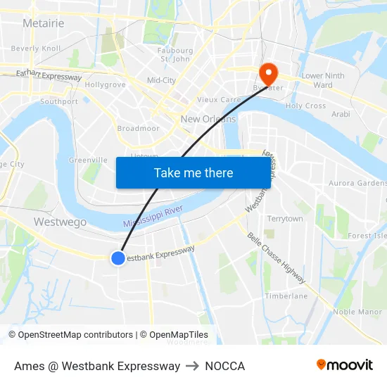 Ames @ Westbank Expressway to NOCCA map