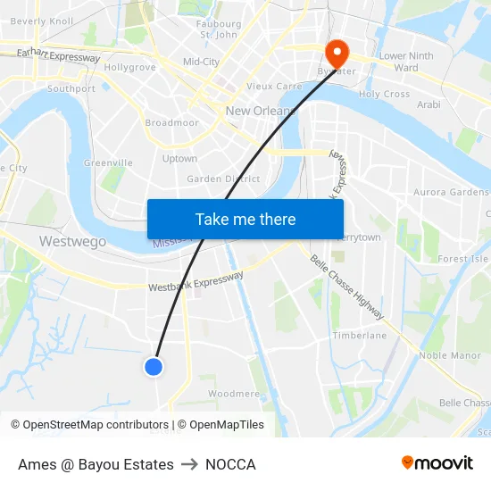 Ames @ Bayou Estates to NOCCA map