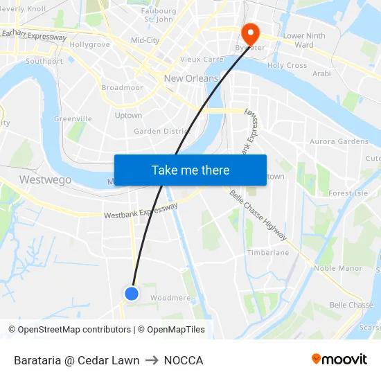 Barataria @ Cedar Lawn to NOCCA map