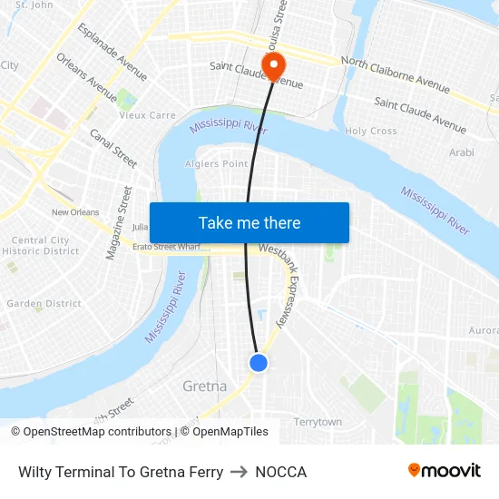 Wilty Terminal To Gretna Ferry to NOCCA map