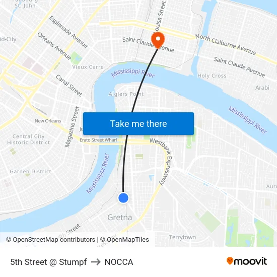 5th Street @ Stumpf to NOCCA map