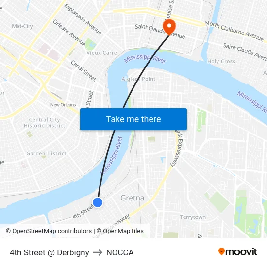 4th Street @ Derbigny to NOCCA map