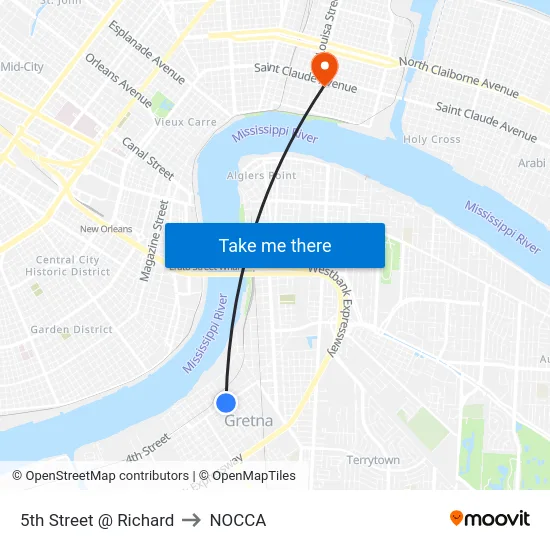 5th Street @ Richard to NOCCA map