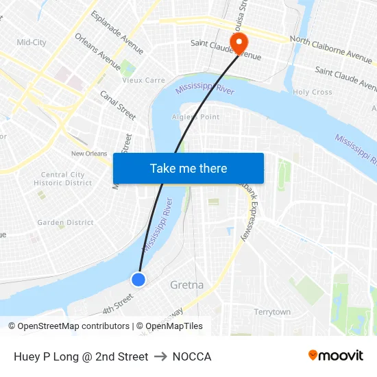 Huey P Long @ 2nd Street to NOCCA map