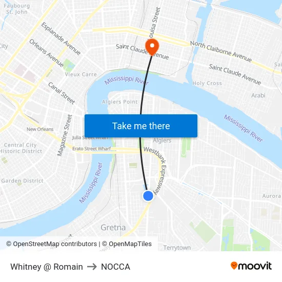 Whitney @ Romain to NOCCA map