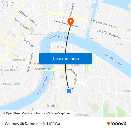 Whitney @ Romain to NOCCA map