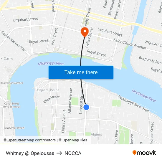 Whitney @ Opelousas to NOCCA map