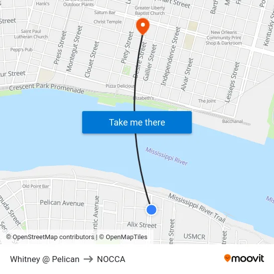 Whitney @ Pelican to NOCCA map