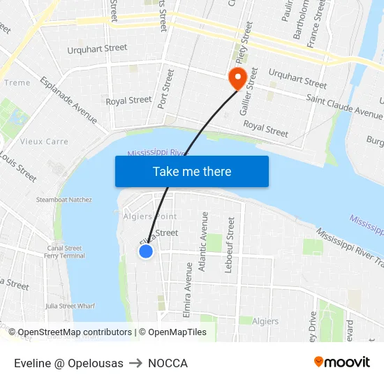 Eveline @ Opelousas to NOCCA map