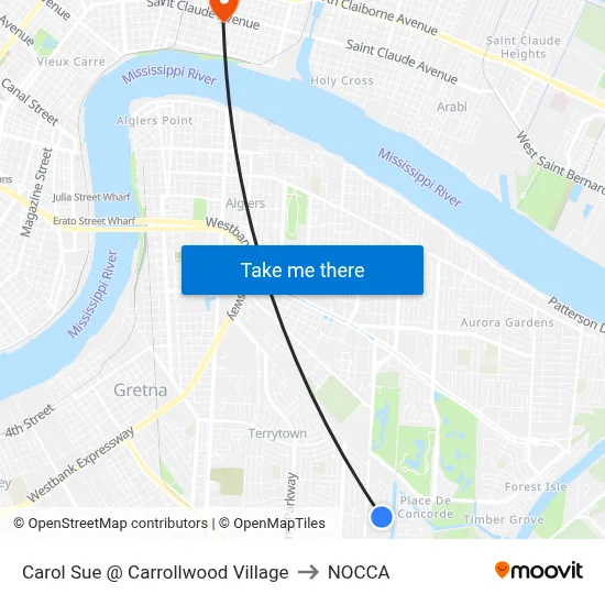 Carol Sue @ Carrollwood Village to NOCCA map