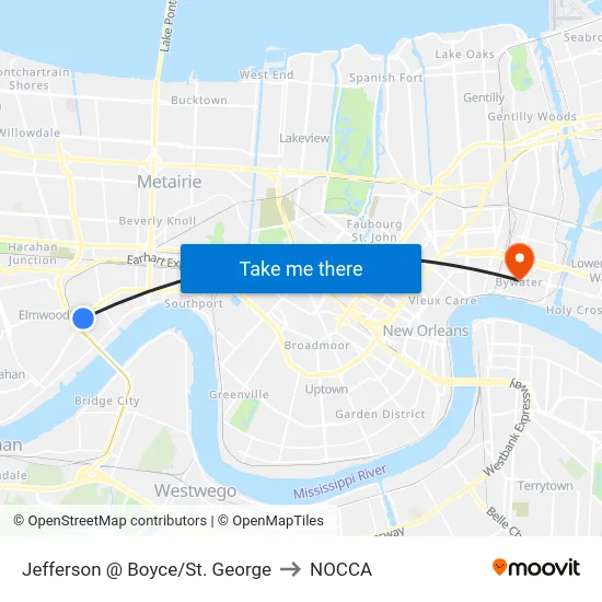 Jefferson @ Boyce/St. George to NOCCA map