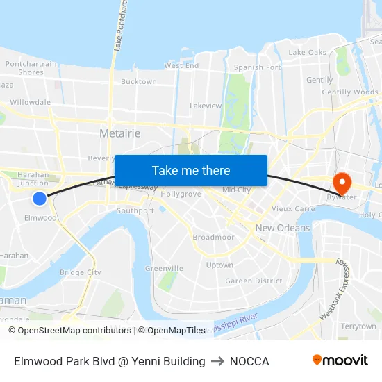 Elmwood Park Blvd @ Yenni Building to NOCCA map