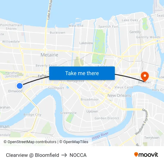 Clearview @ Bloomfield to NOCCA map