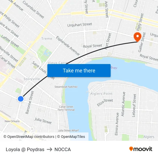 Loyola @ Poydras to NOCCA map