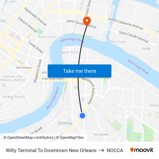 Wilty Terminal To Downtown New Orleans to NOCCA map