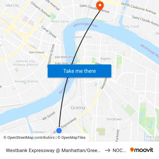 Westbank Expressway @ Manhattan/Green Leaf to NOCCA map