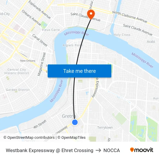 Westbank Expressway @ Ehret Crossing to NOCCA map