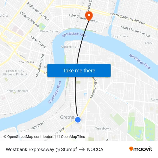 Westbank Expressway @ Stumpf to NOCCA map
