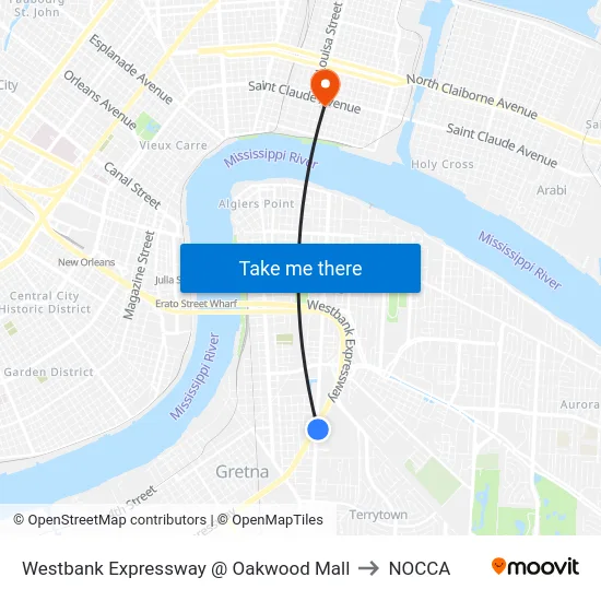 Westbank Expressway @ Oakwood Mall to NOCCA map