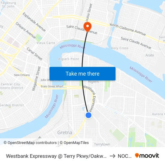 Westbank Expressway @ Terry Pkwy/Oakwood Mall to NOCCA map
