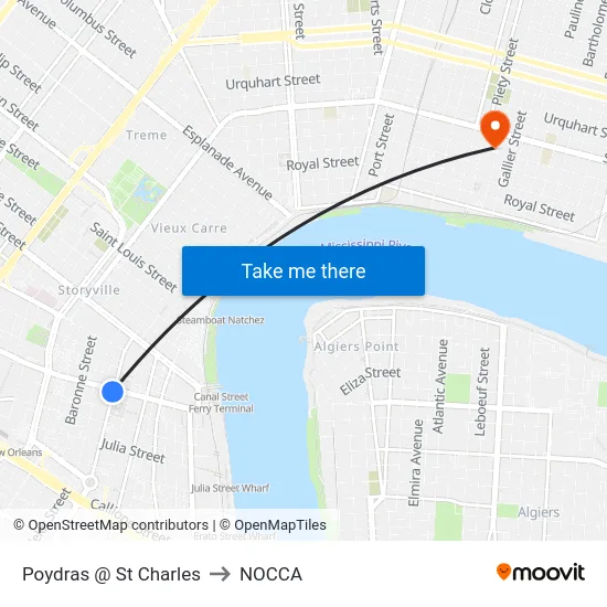 Poydras @ St Charles to NOCCA map