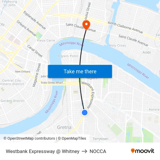 Westbank Expressway @ Whitney to NOCCA map