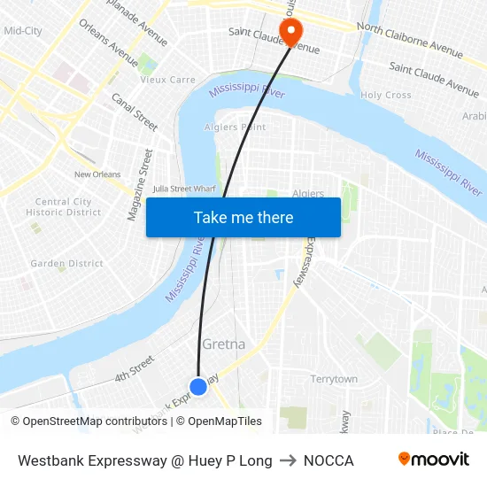 Westbank Expressway @ Huey P Long to NOCCA map